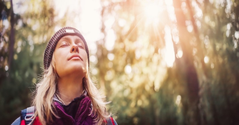 woman hiking, calm, be strong and courageous